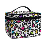 White And Rainbow Leopard Print Travel Makeup Bag