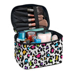 White And Rainbow Leopard Print Travel Makeup Bag