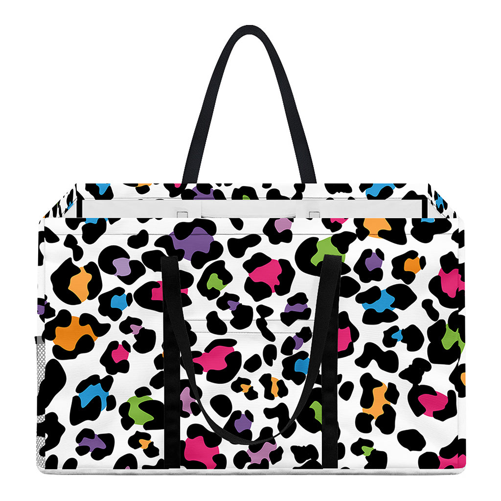 White And Rainbow Leopard Print Utility Tote Bag