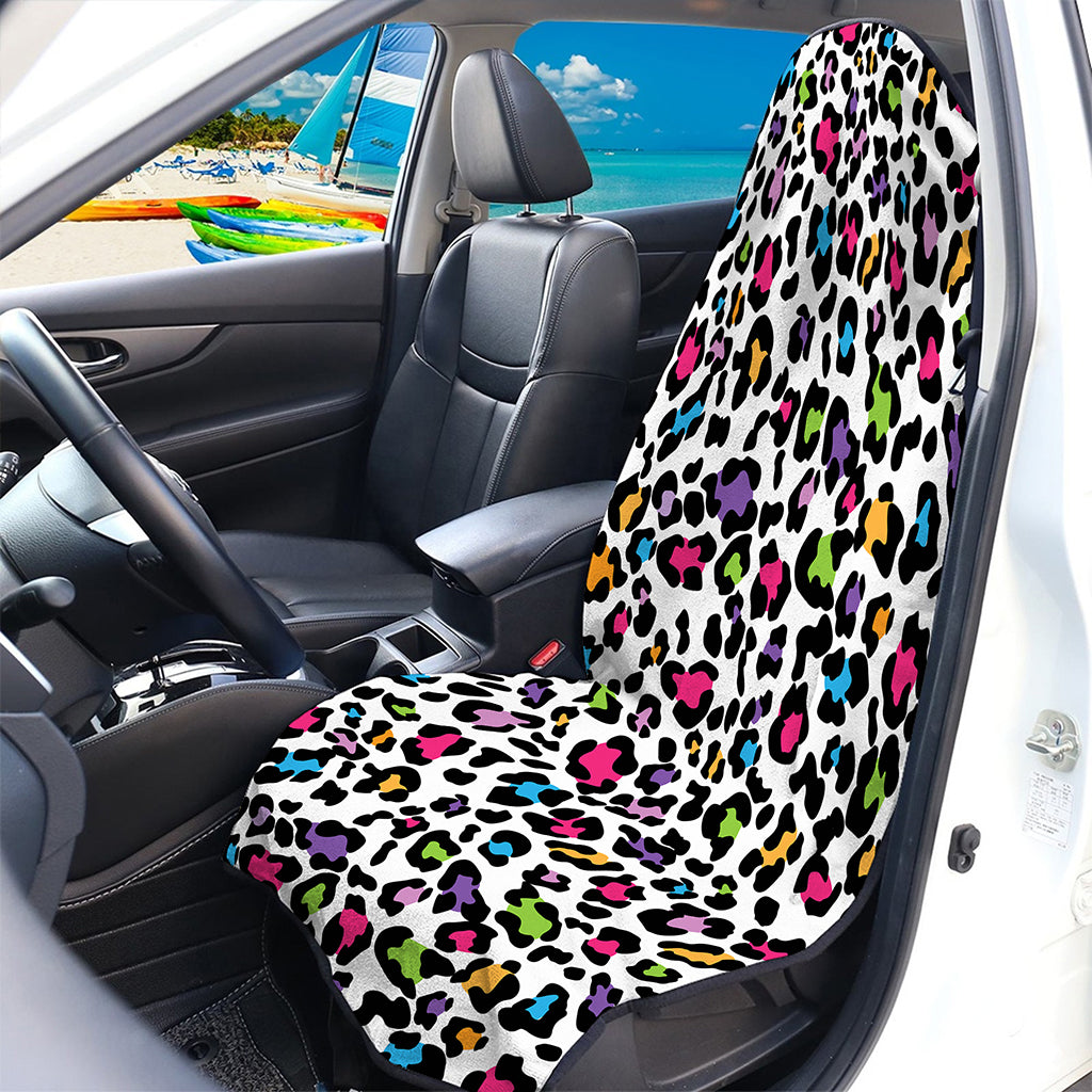 White And Rainbow Leopard Print Waterproof Car Seat Cover