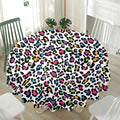 White And Rainbow Leopard Print Waterproof Round Tablecloth