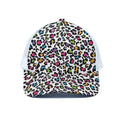 White And Rainbow Leopard Print White Mesh Trucker Hat