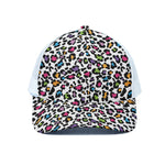 White And Rainbow Leopard Print White Mesh Trucker Cap