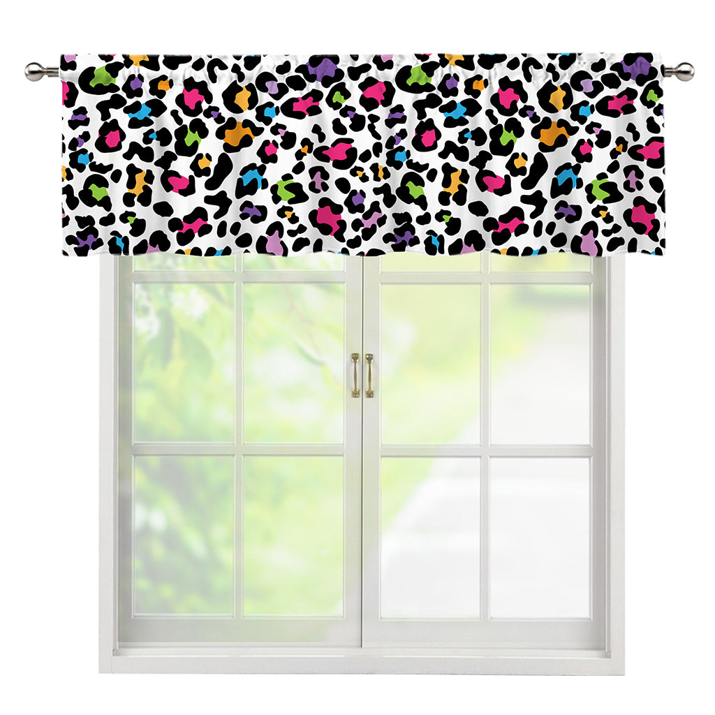 White And Rainbow Leopard Print Window Valance