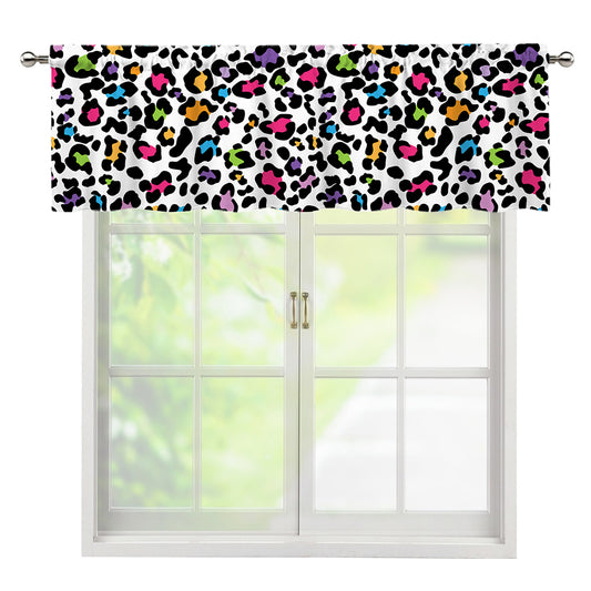 White And Rainbow Leopard Print Window Valance