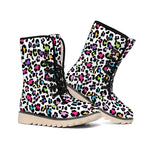 White And Rainbow Leopard Print Winter Boots
