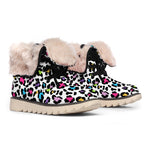 White And Rainbow Leopard Print Winter Boots