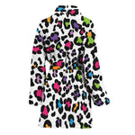 White And Rainbow Leopard Print Women's Bathrobe