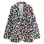 White And Rainbow Leopard Print Women's Blazer