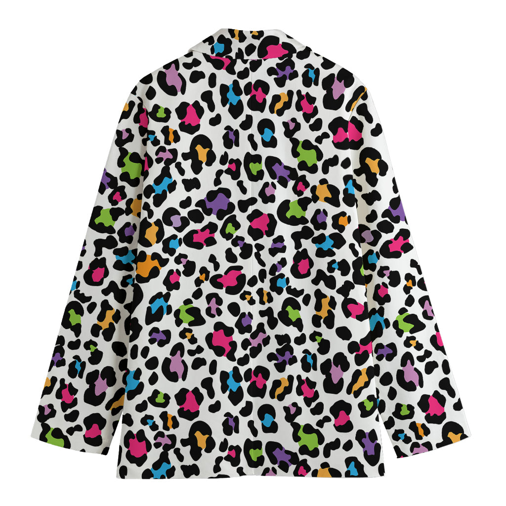White And Rainbow Leopard Print Women's Blazer