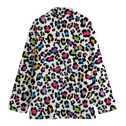 White And Rainbow Leopard Print Women's Blazer