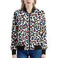 White And Rainbow Leopard Print Women's Bomber Jacket