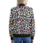 White And Rainbow Leopard Print Women's Bomber Jacket