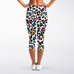 White And Rainbow Leopard Print Women's Capri Leggings