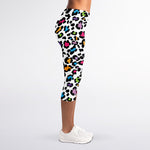 White And Rainbow Leopard Print Women's Capri Leggings