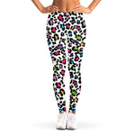 White And Rainbow Leopard Print Women's Leggings