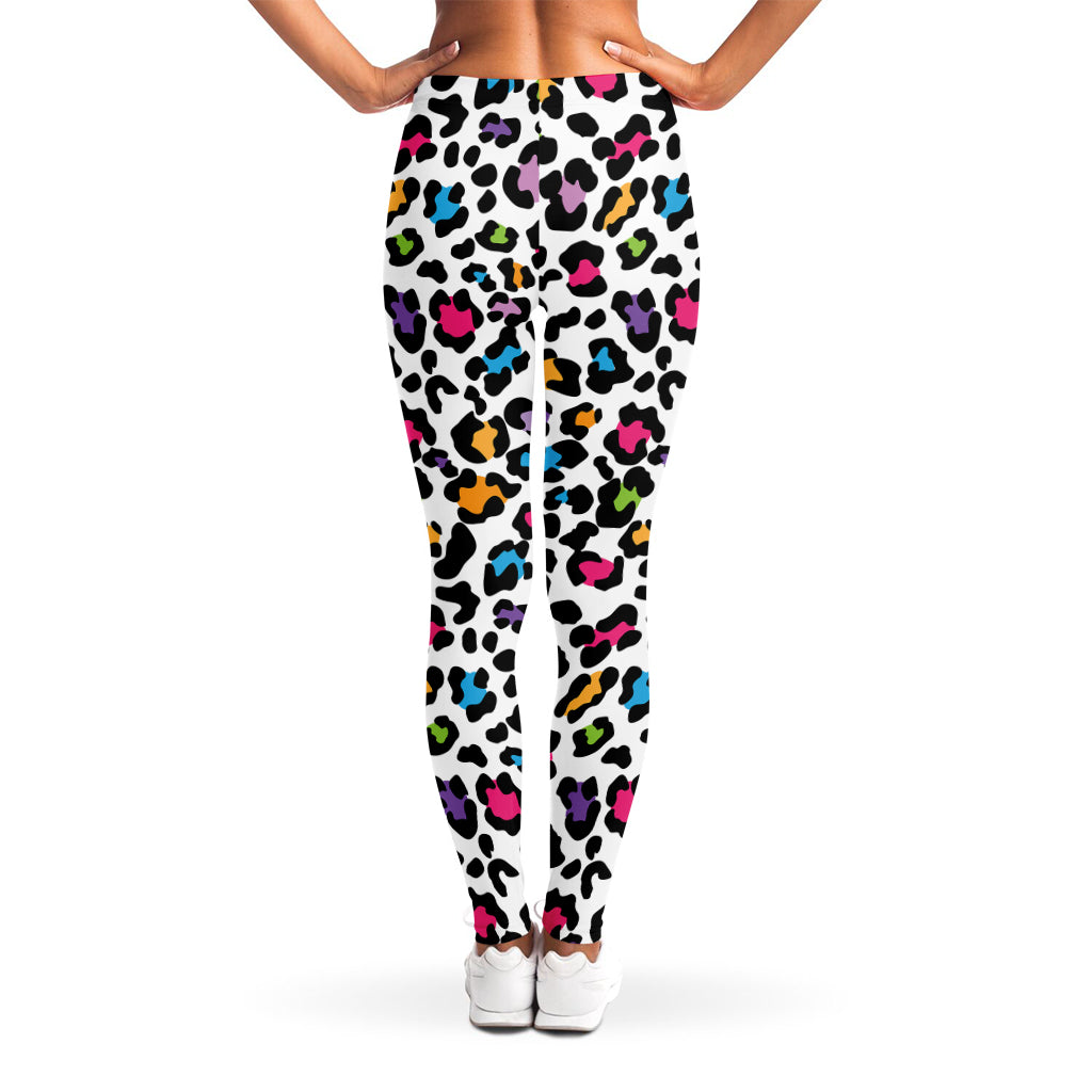 White And Rainbow Leopard Print Women's Leggings