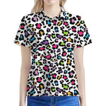 White And Rainbow Leopard Print Women's Polo Shirt