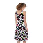 White And Rainbow Leopard Print Women's Sleeveless Dress