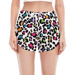White And Rainbow Leopard Print Women's Split Running Shorts