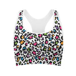 White And Rainbow Leopard Print Women's Sports Bra