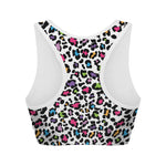 White And Rainbow Leopard Print Women's Sports Bra