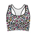White And Rainbow Leopard Print Women's Sports Bra
