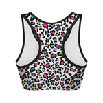 White And Rainbow Leopard Print Women's Sports Bra