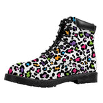 White And Rainbow Leopard Print Work Boots