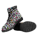 White And Rainbow Leopard Print Work Boots