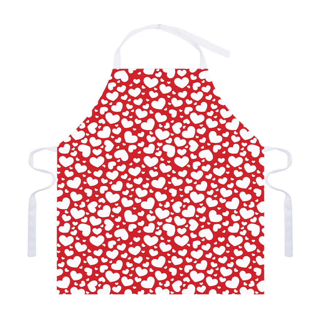White And Red Heart Pattern Print Adjustable Apron