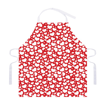 White And Red Heart Pattern Print Adjustable Apron