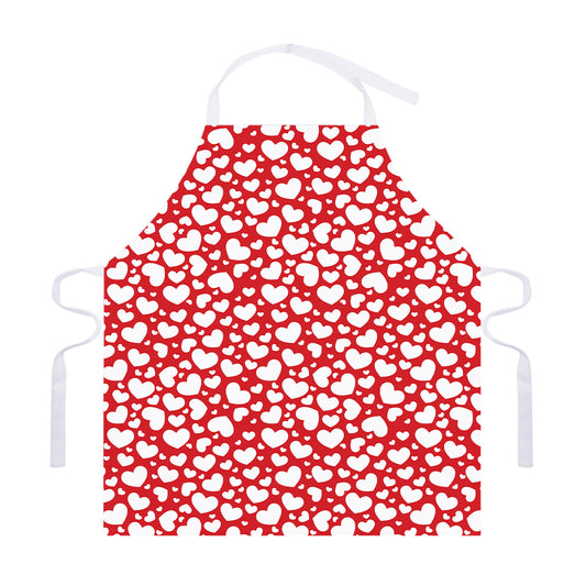 White And Red Heart Pattern Print Adjustable Apron