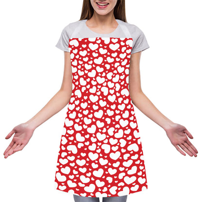White And Red Heart Pattern Print Adjustable Apron
