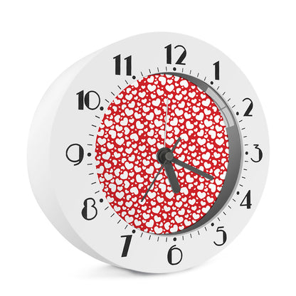 White And Red Heart Pattern Print Alarm Clock