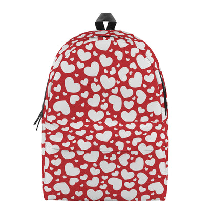 White And Red Heart Pattern Print Backpack
