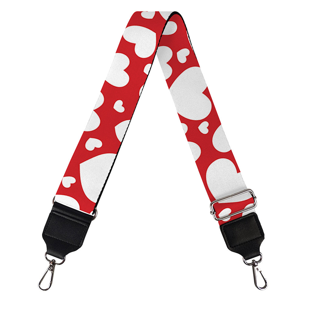 White And Red Heart Pattern Print Bag Strap