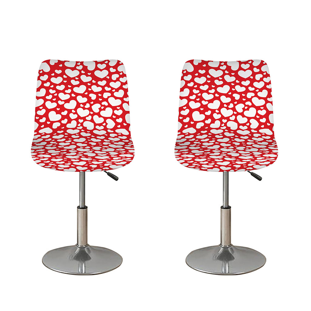 White And Red Heart Pattern Print Bar Stool Covers
