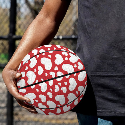 White And Red Heart Pattern Print Basketball