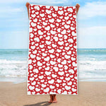 White And Red Heart Pattern Print Beach Towel