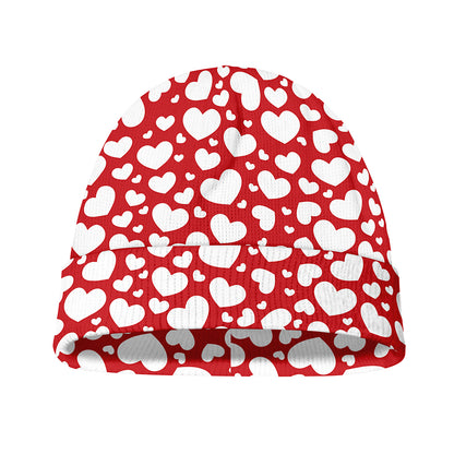 White And Red Heart Pattern Print Beanie
