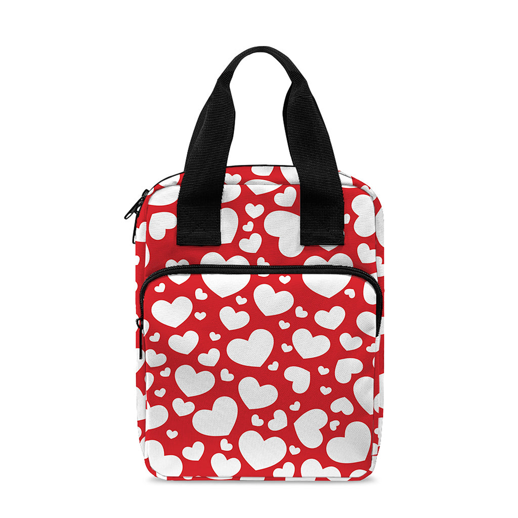 White And Red Heart Pattern Print Bible Tote Bag