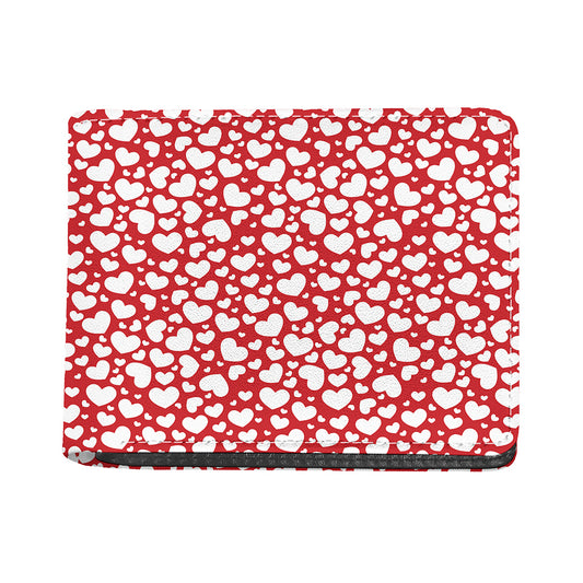 White And Red Heart Pattern Print Bifold Wallet