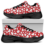 White And Red Heart Pattern Print Black Chunky Shoes