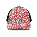 White And Red Heart Pattern Print Black Mesh Trucker Hat