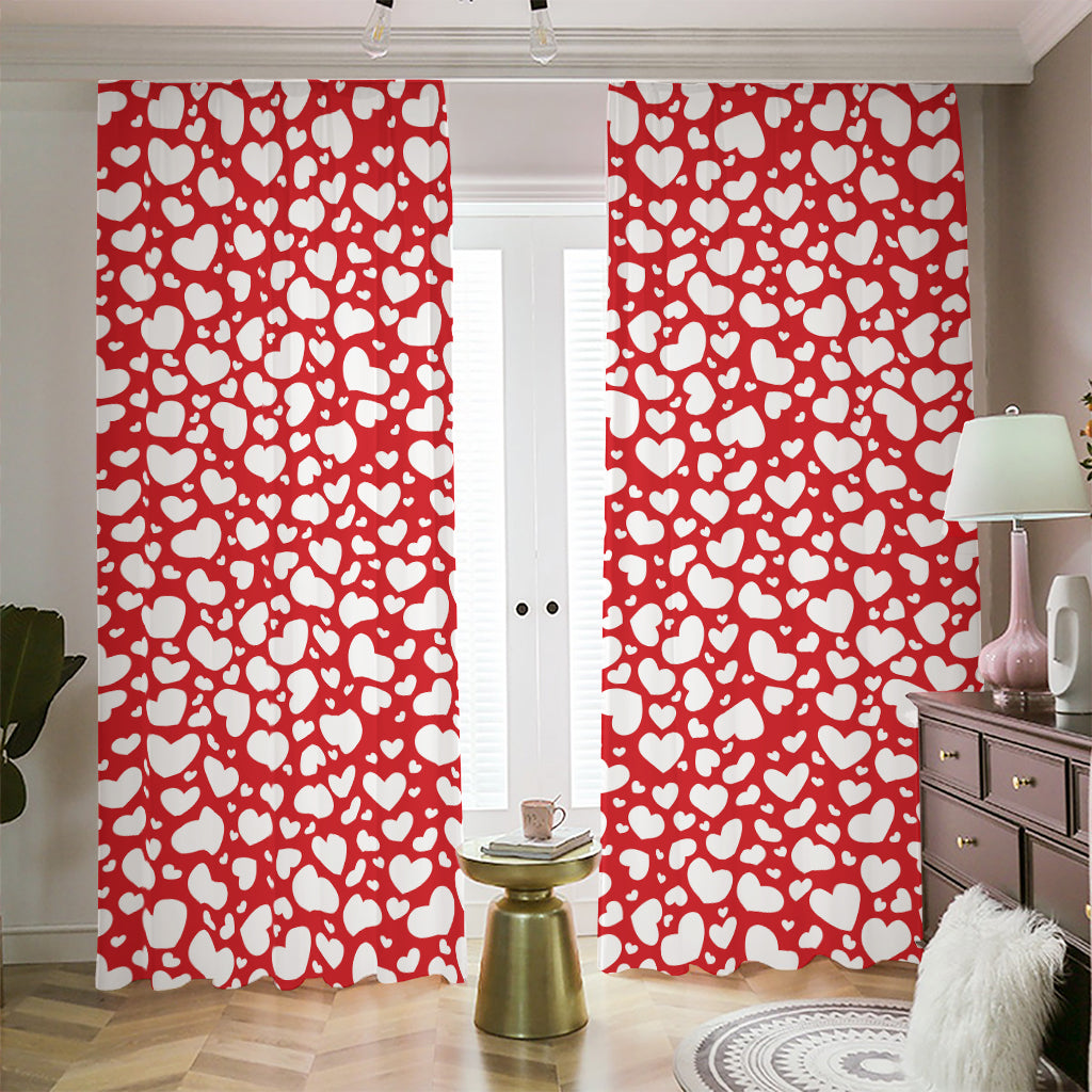 White And Red Heart Pattern Print Blackout Pencil Pleat Curtains