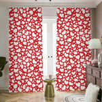 White And Red Heart Pattern Print Blackout Pencil Pleat Curtains