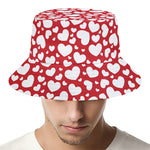 White And Red Heart Pattern Print Bucket Hat