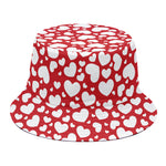 White And Red Heart Pattern Print Bucket Hat