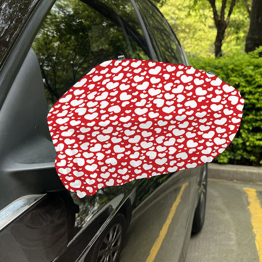White And Red Heart Pattern Print Car Side Mirror Covers